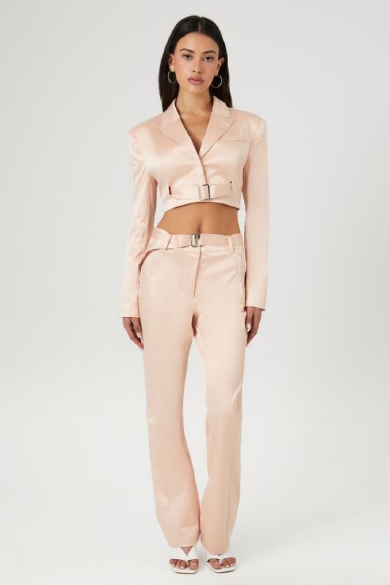 Blazer Forever 21 Satin Cropped Mujer Coral Claro | SreRp3JM8xt