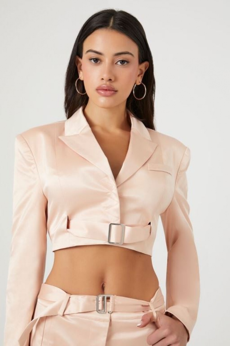 Blazer Forever 21 Satin Cropped Mujer Coral Claro | SreRp3JM8xt