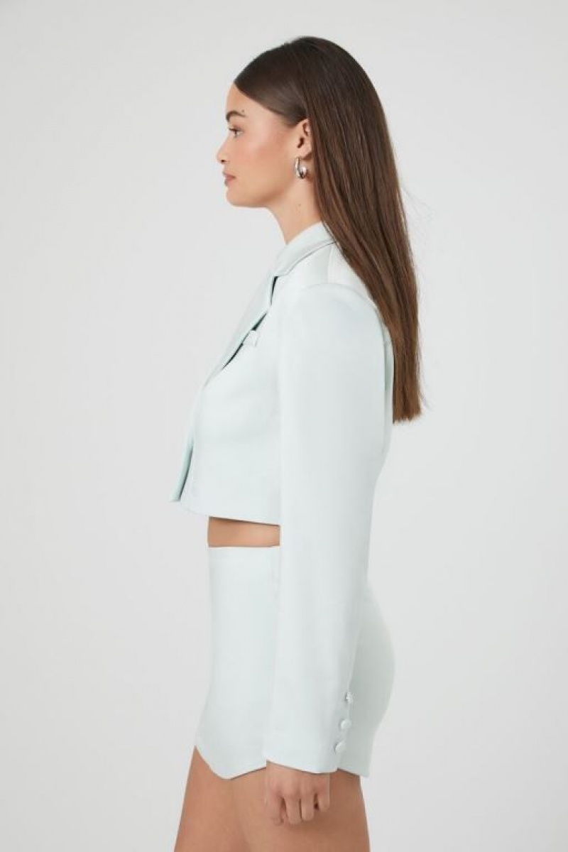 Blazer Forever 21 Satin Notched Cropped Mujer Seafoam | 64rrk1NoXVK