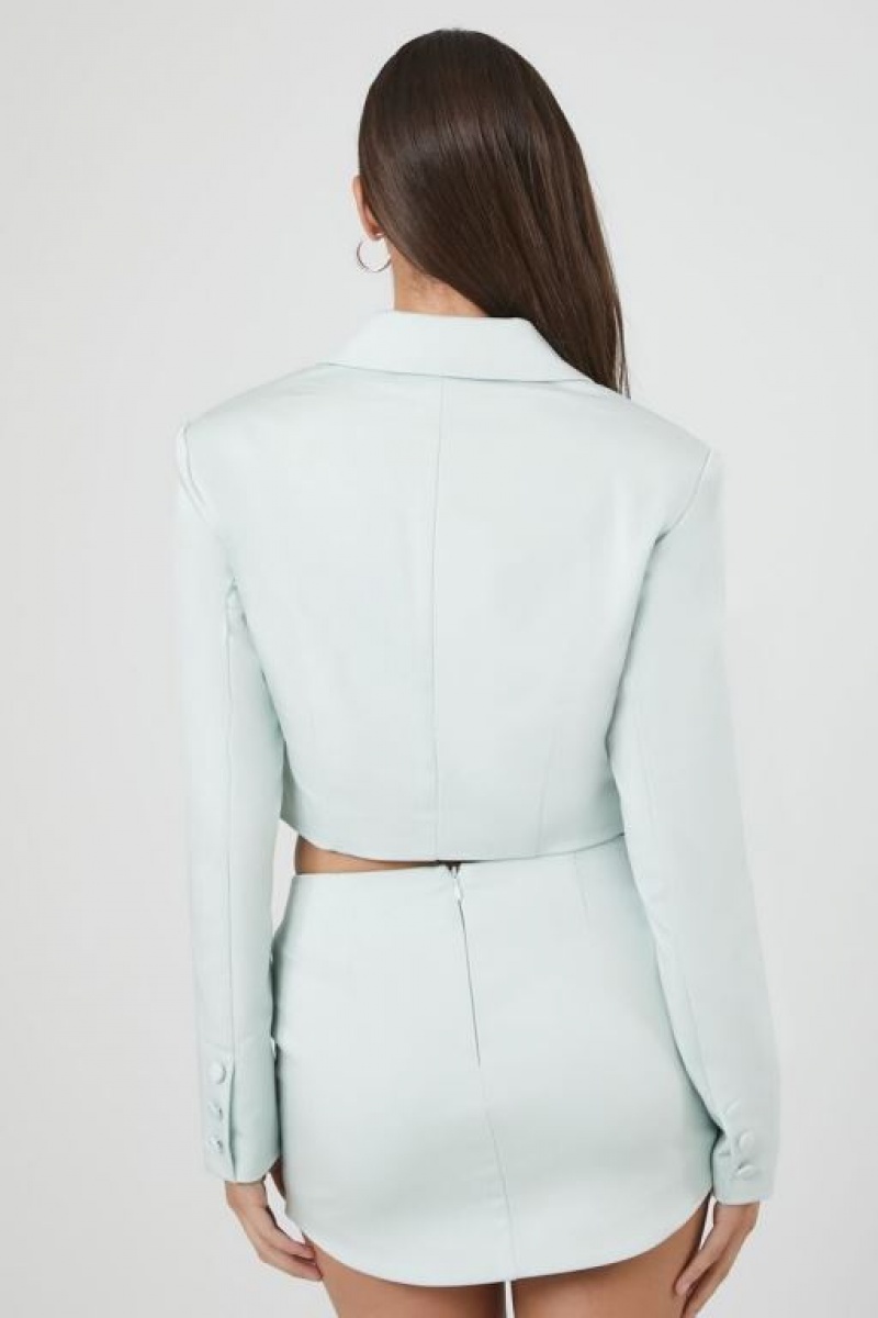 Blazer Forever 21 Satin Notched Cropped Mujer Seafoam | 64rrk1NoXVK