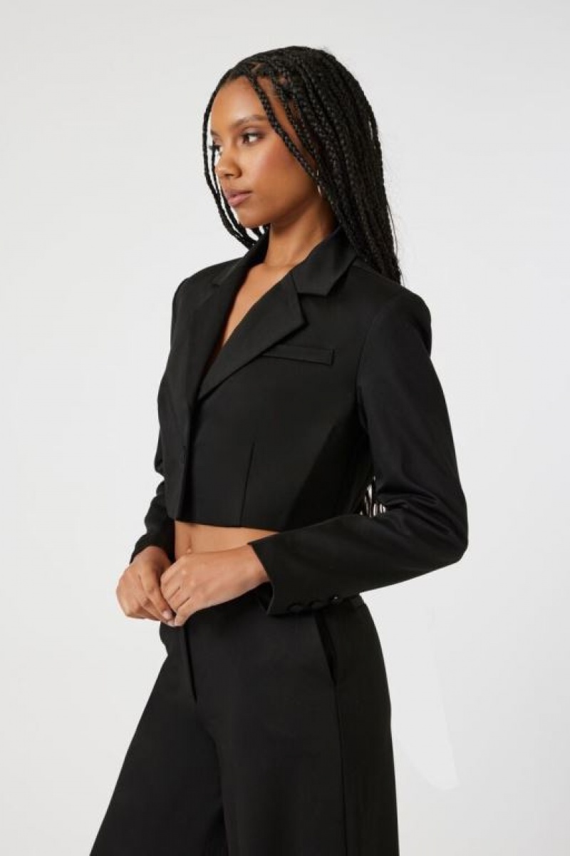 Blazer Forever 21 Satin Notched Cropped Mujer Negras | d9izFdwcBhF