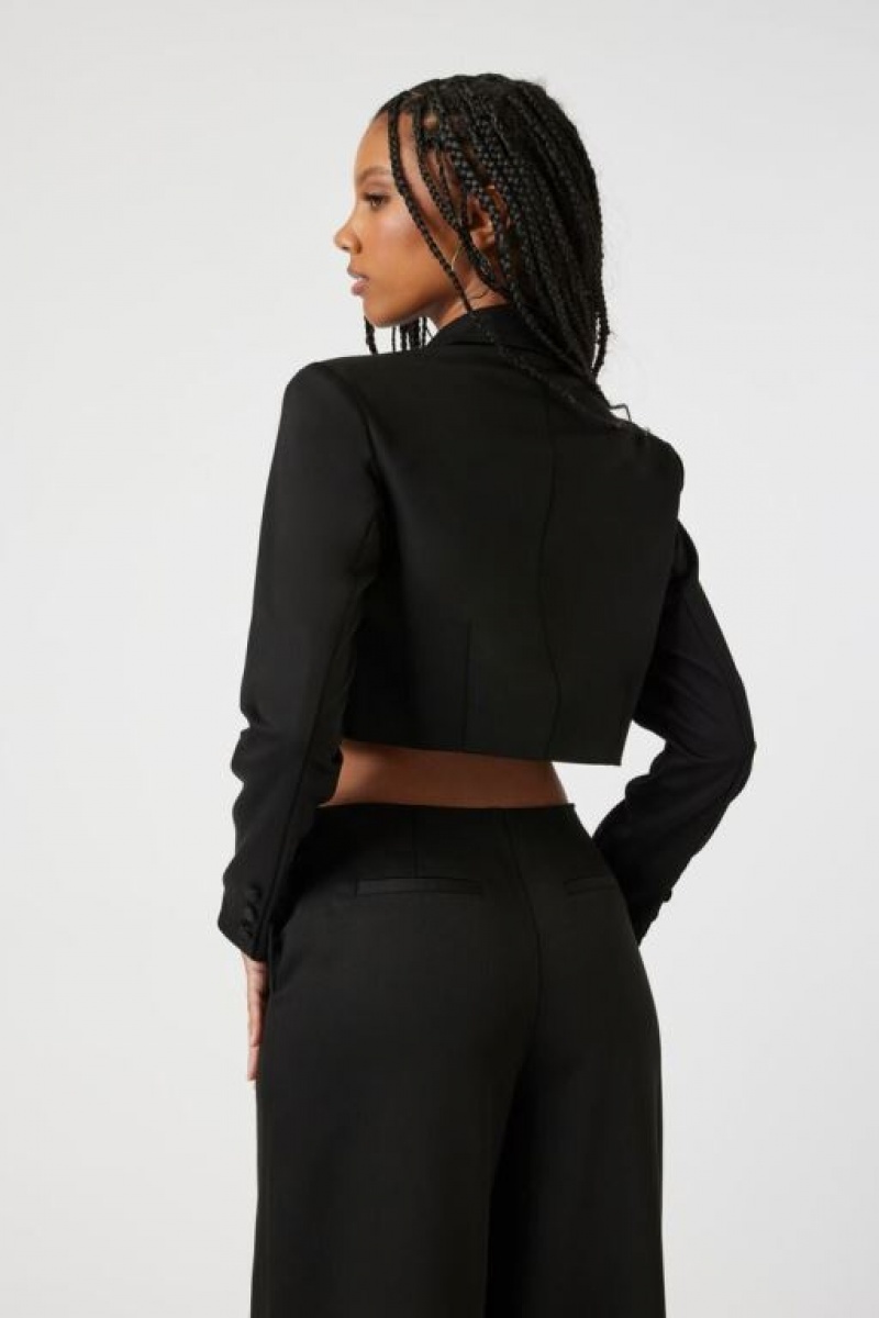 Blazer Forever 21 Satin Notched Cropped Mujer Negras | d9izFdwcBhF