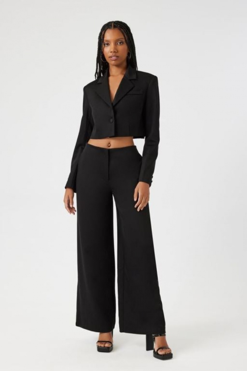 Blazer Forever 21 Satin Notched Cropped Mujer Negras | d9izFdwcBhF