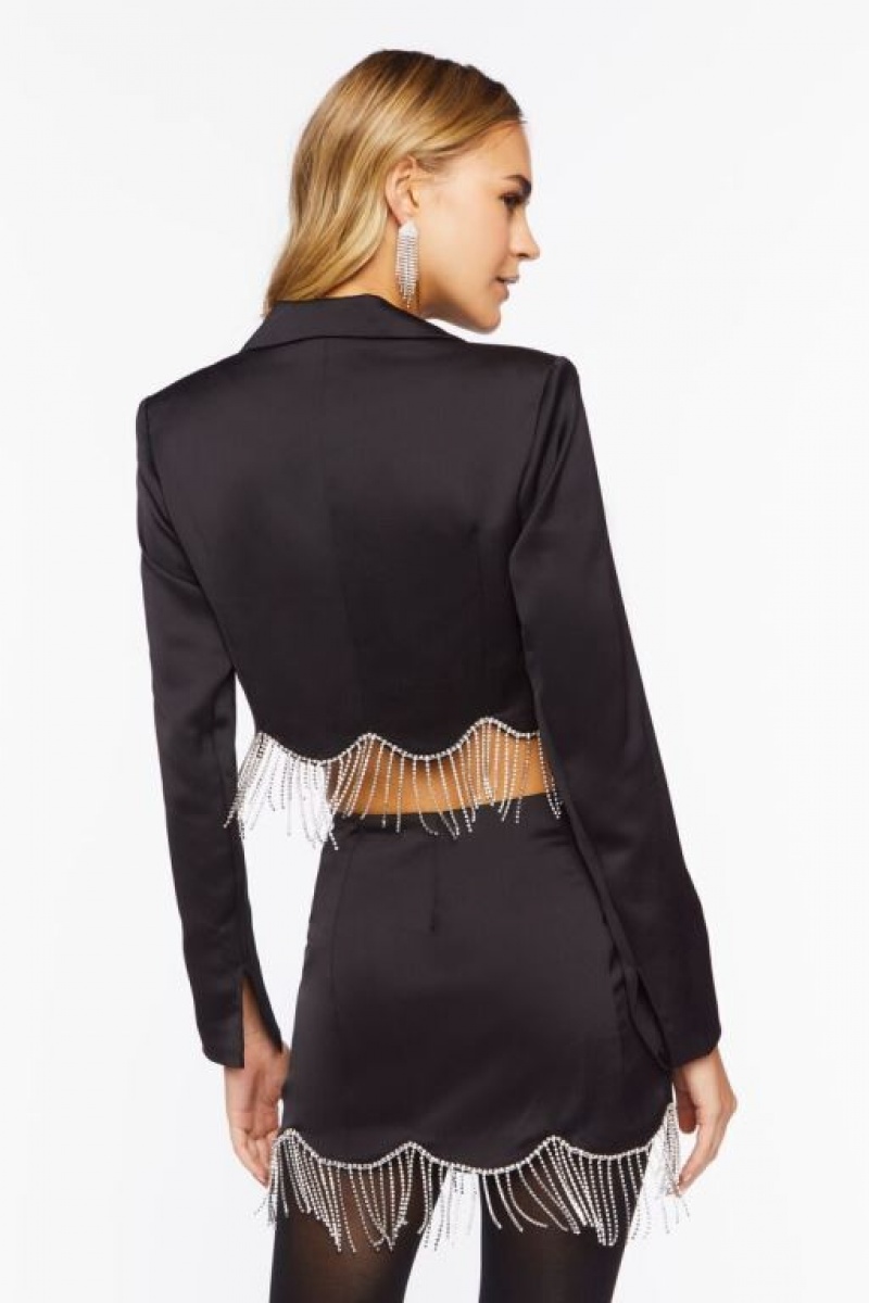 Blazer Forever 21 Satin Rhinestone Fringe Mujer Negras | kpK7dRmvNek