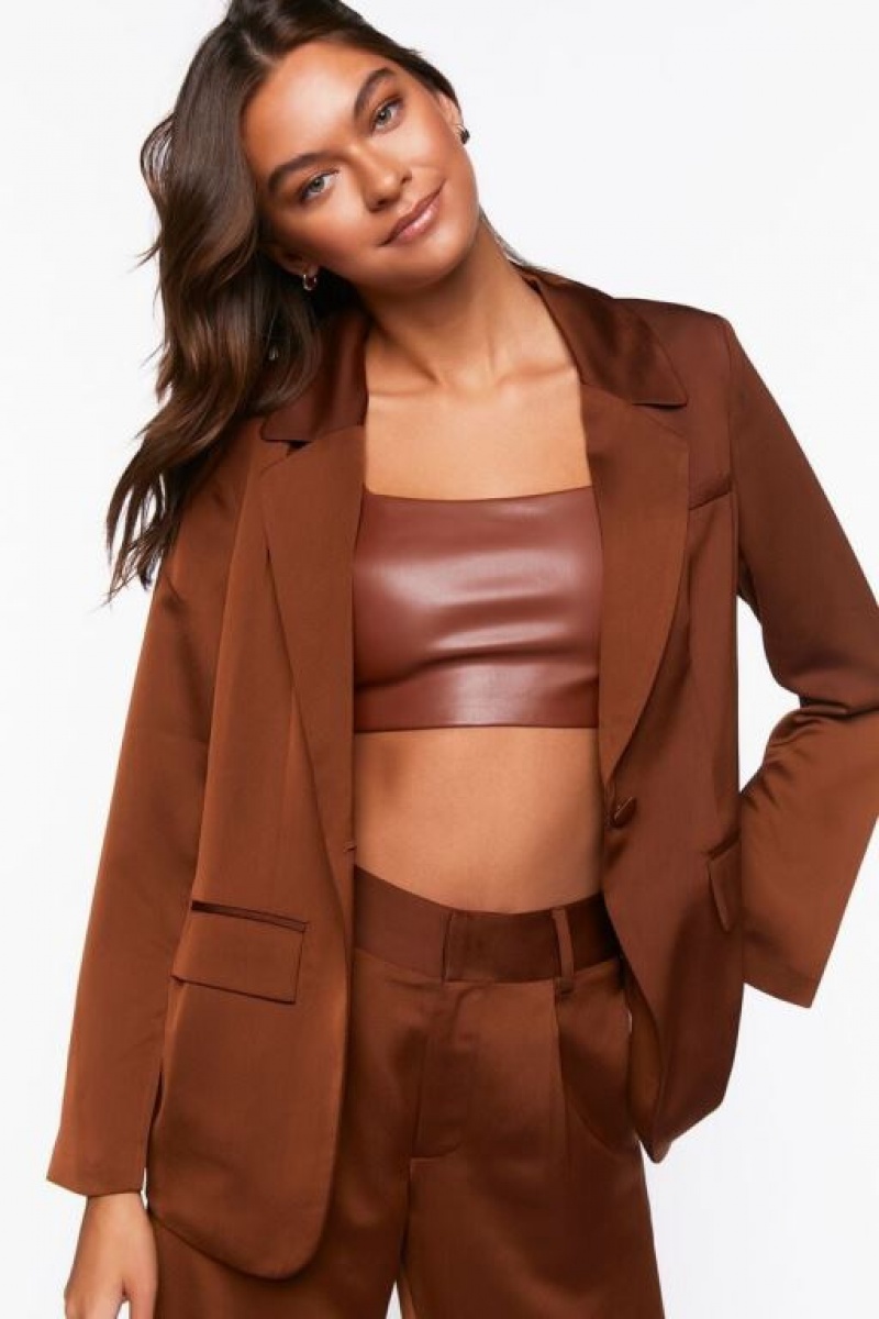 Blazer Forever 21 Satin Single Breasted Mujer Marrones Claro | BLxioHAYZr9