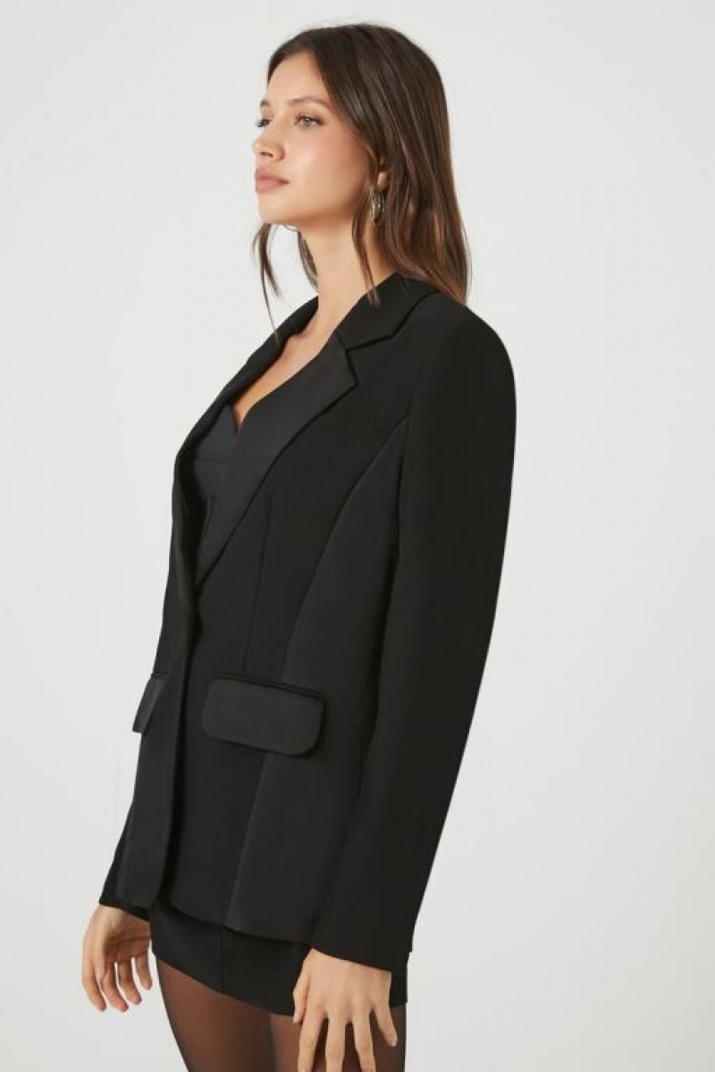 Blazer Forever 21 Satin Single Breasted Mujer Negras | qQ7kmRpLV95