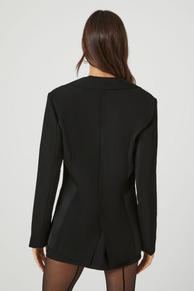 Blazer Forever 21 Satin Single Breasted Mujer Negras | qQ7kmRpLV95