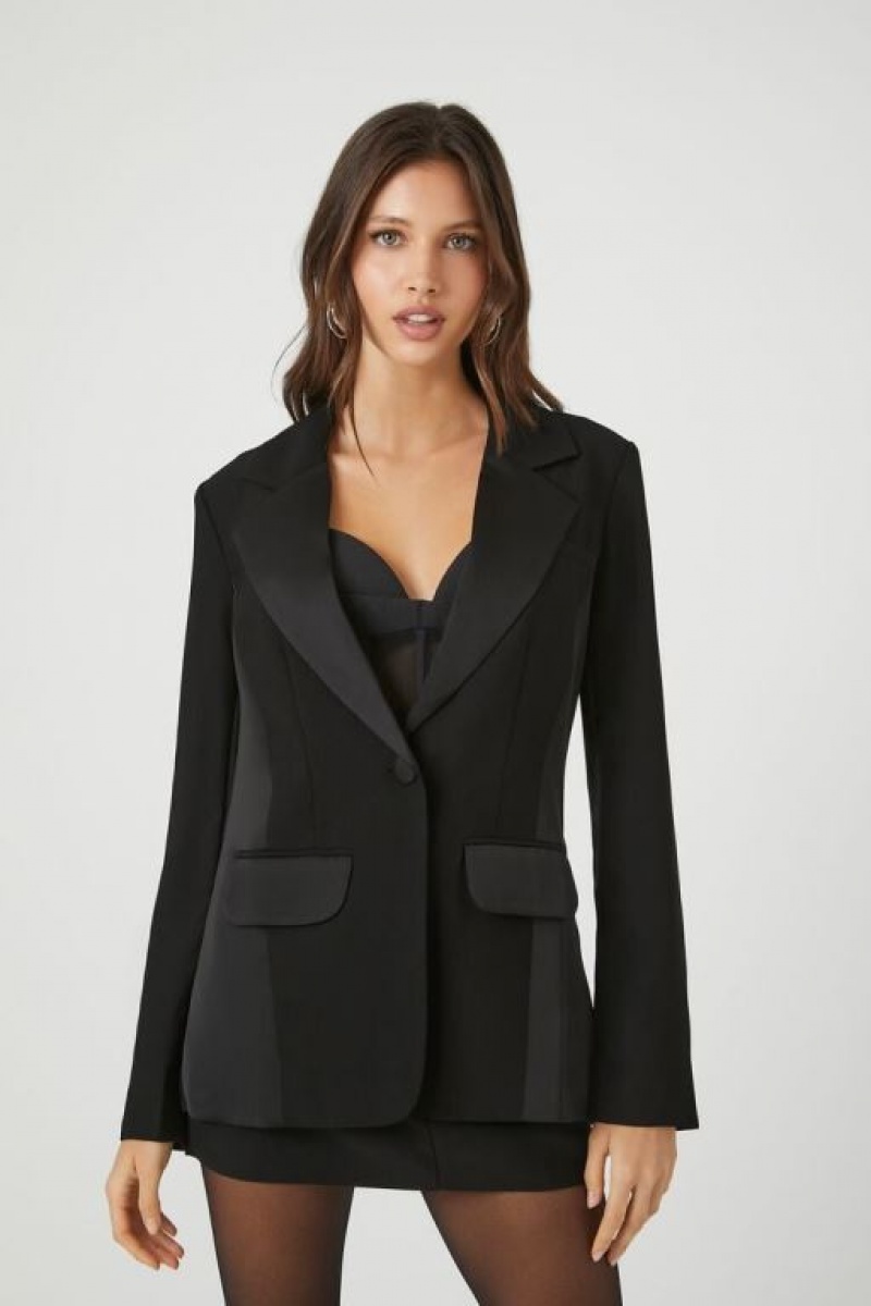 Blazer Forever 21 Satin Single Breasted Mujer Negras | qQ7kmRpLV95