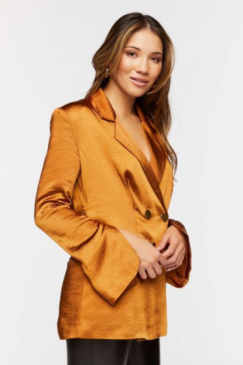 Blazer Forever 21 Satin Split Sleeve Mujer Root Beer | TBMSK49YsNh