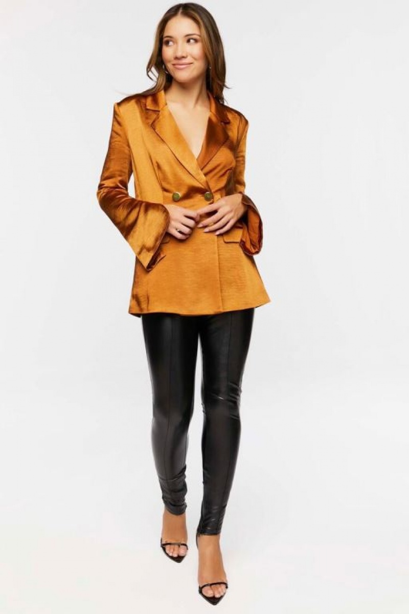 Blazer Forever 21 Satin Split Sleeve Mujer Root Beer | TBMSK49YsNh