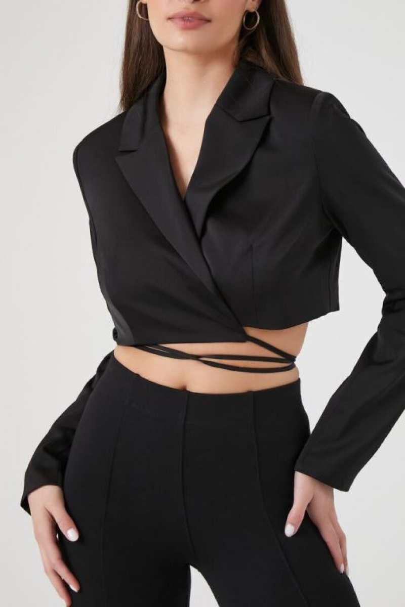 Blazer Forever 21 Satin Wraparound Cropped Mujer Negras | iluNfJ4ExWC