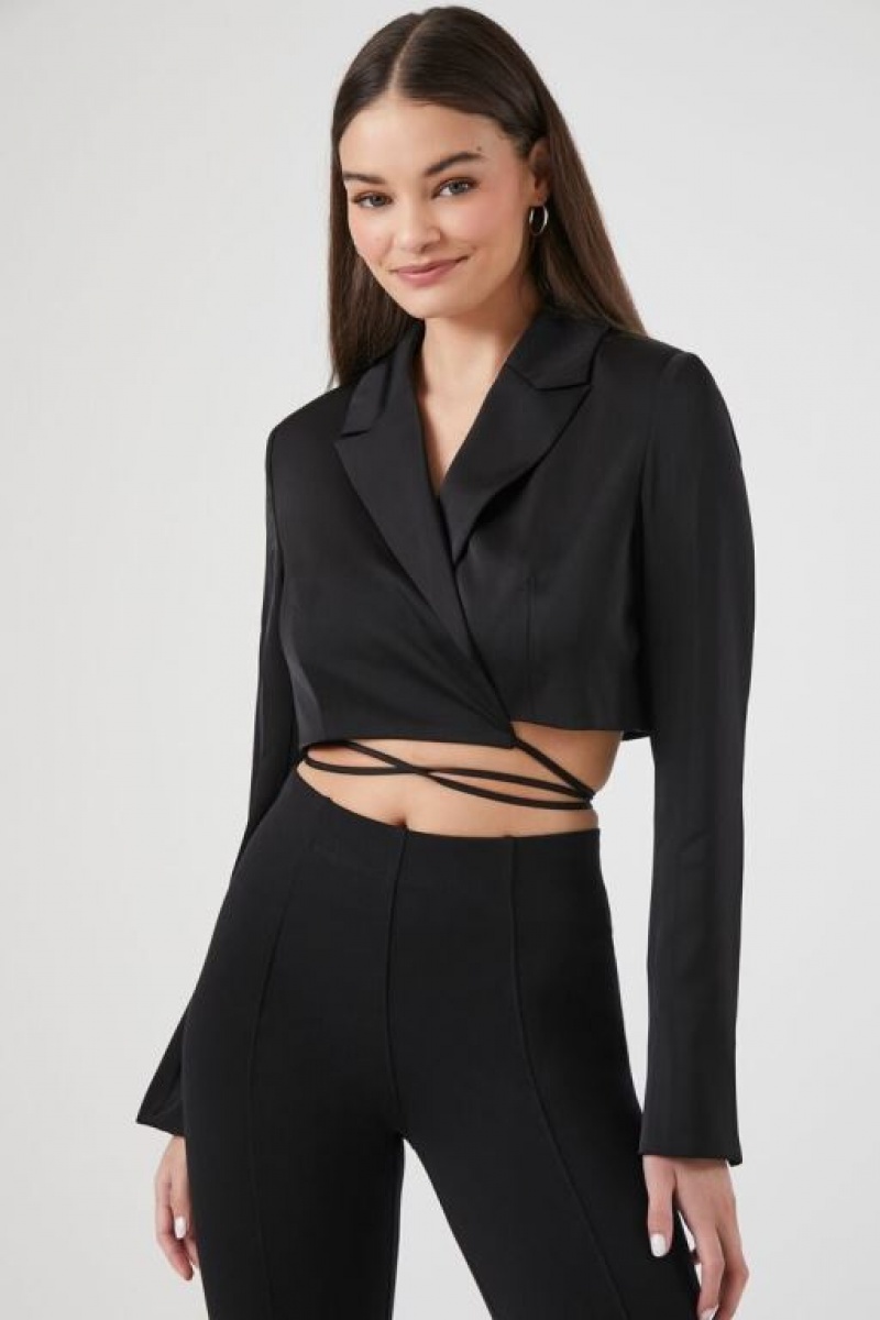 Blazer Forever 21 Satin Wraparound Cropped Mujer Negras | iluNfJ4ExWC