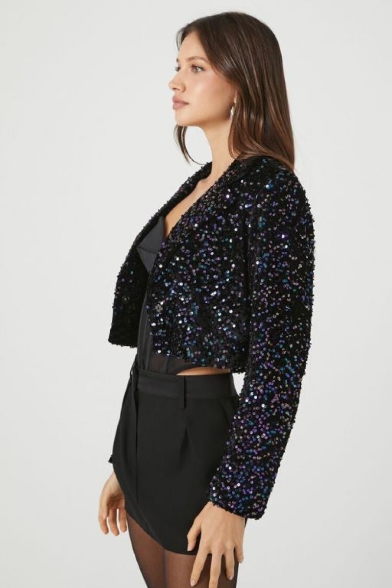 Blazer Forever 21 Sequin Cropped Mujer Negras Multicolor | tdCFeAcq6ke