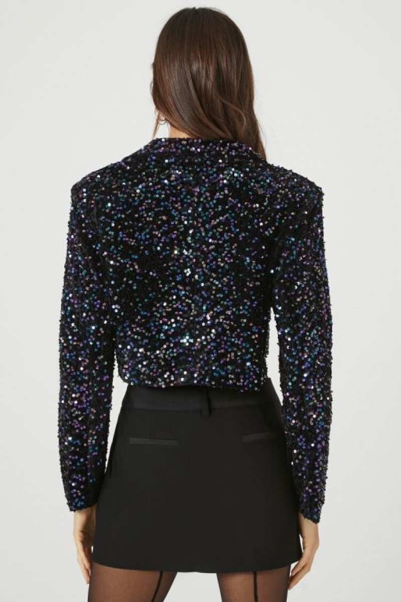 Blazer Forever 21 Sequin Cropped Mujer Negras Multicolor | tdCFeAcq6ke