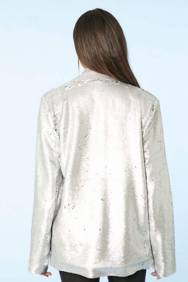 Blazer Forever 21 Sequin Notched Mujer Plateadas | CbQrwWNqsMI