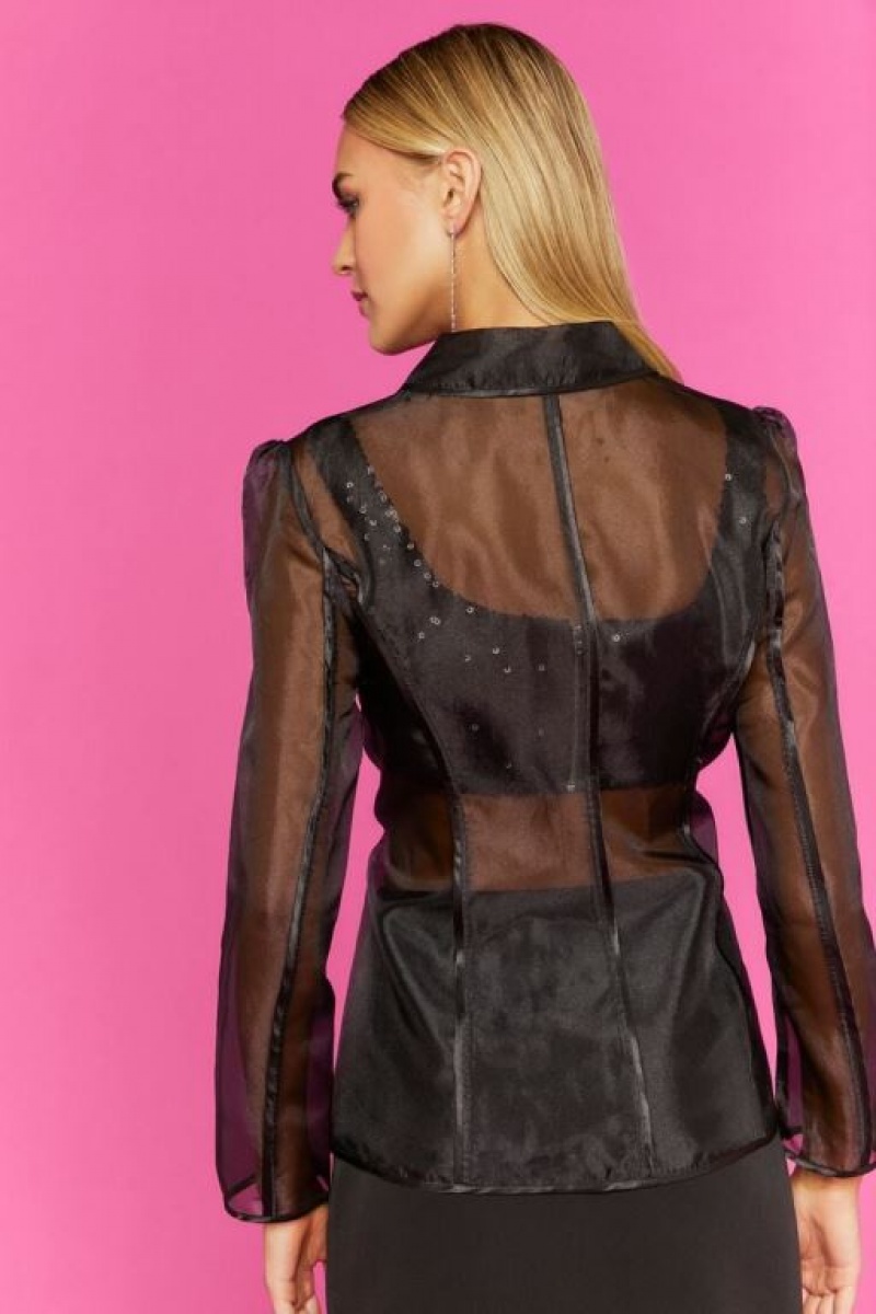 Blazer Forever 21 Sheer Organza Mujer Negras | juRGO7AwQ8J