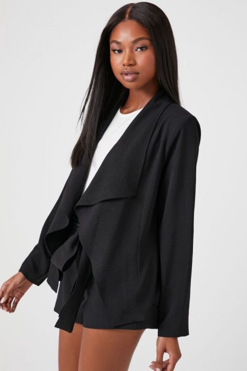 Blazer Forever 21 Waterfall Open Front Mujer Negras | WZFSmIy2OTF