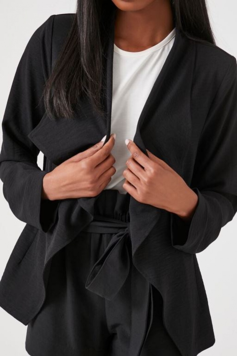 Blazer Forever 21 Waterfall Open Front Mujer Negras | WZFSmIy2OTF