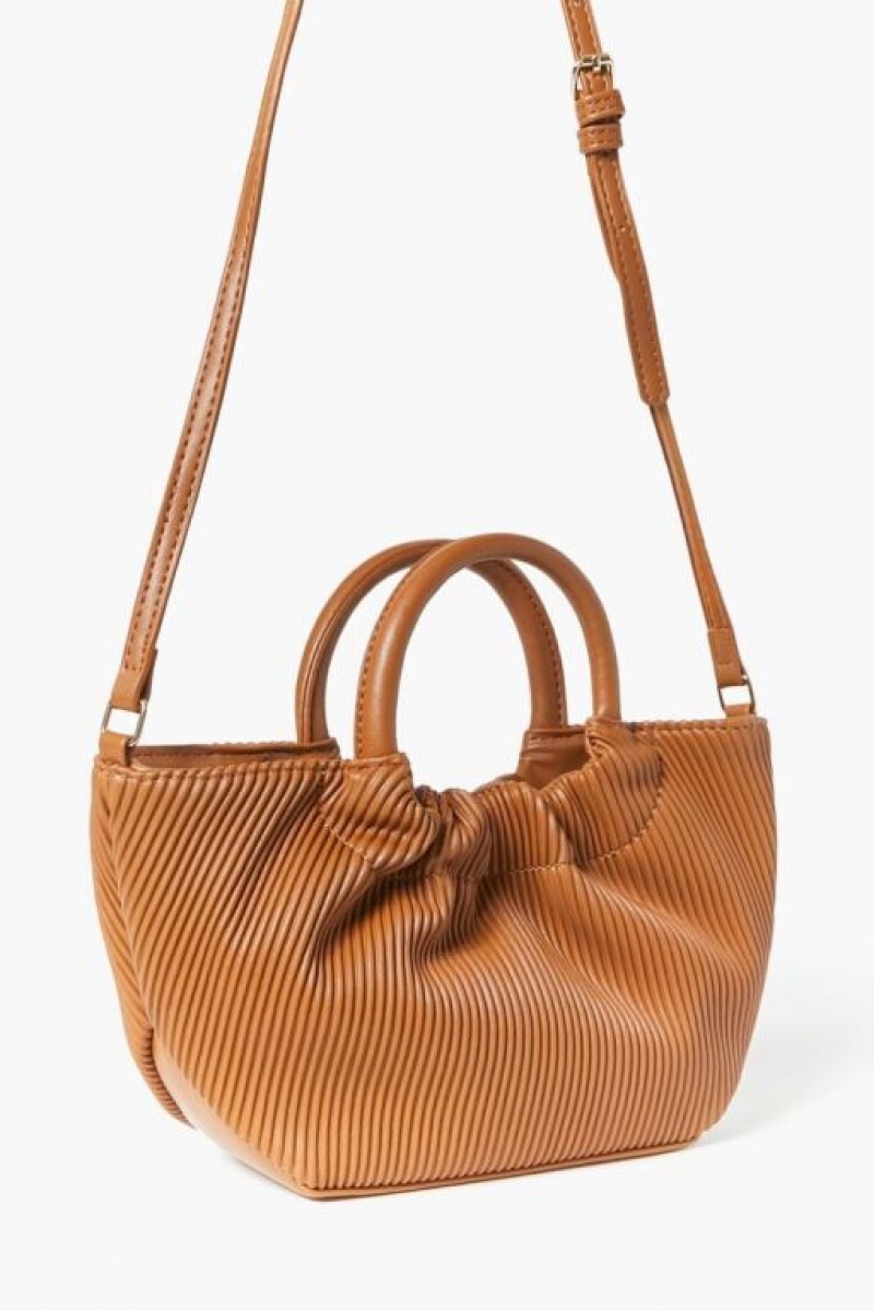 Bolsas Forever 21 Acanalado Faux Cuero Handbag Mujer Marrones | J2ezF5ttQKw