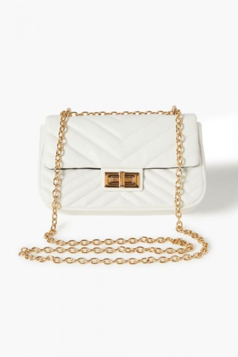 Bolsas Forever 21 Acolchado Chain Strap Shoulder Mujer Blancas | UKx1iMPWhFr