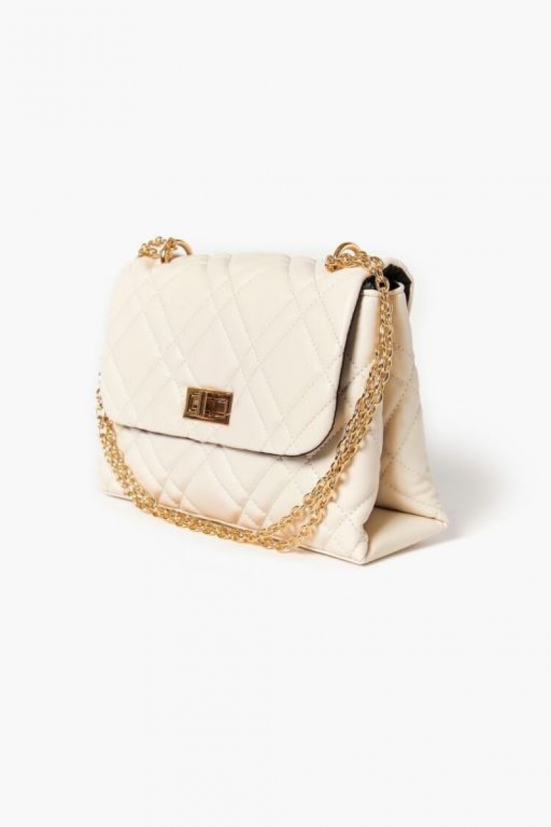 Bolsas Forever 21 Acolchado Faux Cuero Crossbody Mujer Creme | USicpnstmjG