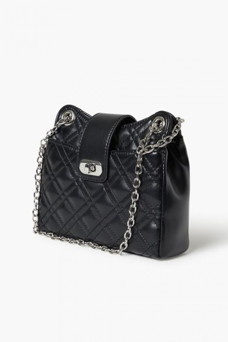 Bolsas Forever 21 Acolchado Faux Cuero Crossbody Mujer Negras | xxMTEtebYxk