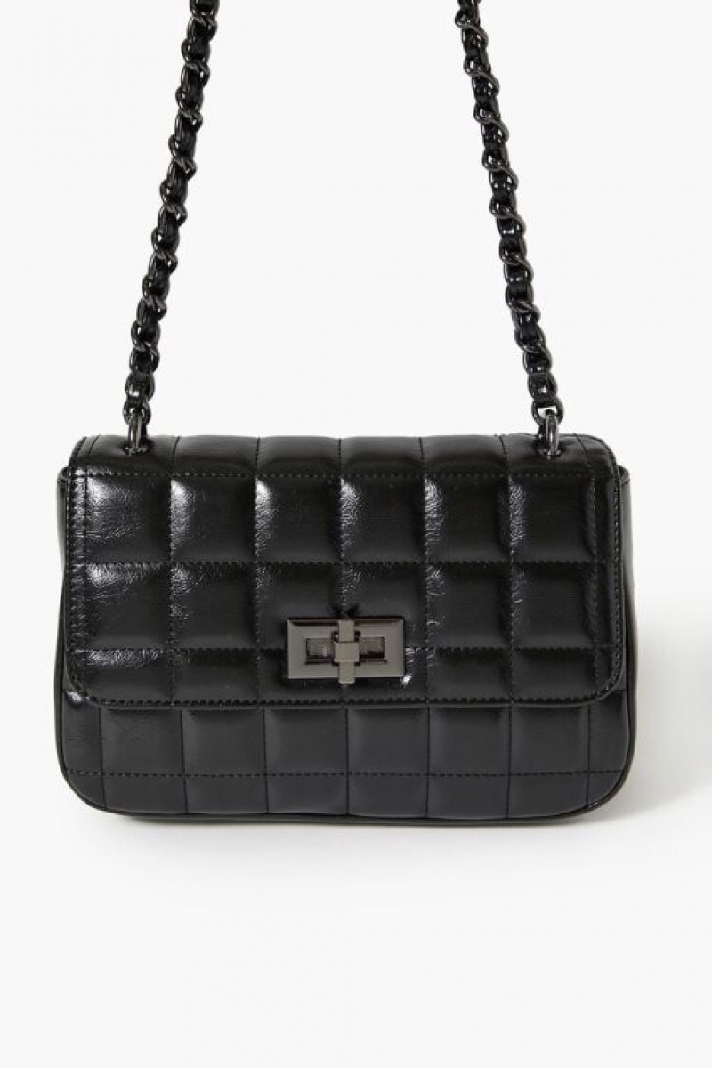 Bolsas Forever 21 Acolchado Faux Cuero Crossbody Mujer Negras | LYIzEprPd2P