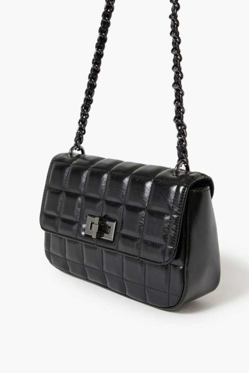 Bolsas Forever 21 Acolchado Faux Cuero Crossbody Mujer Negras | LYIzEprPd2P