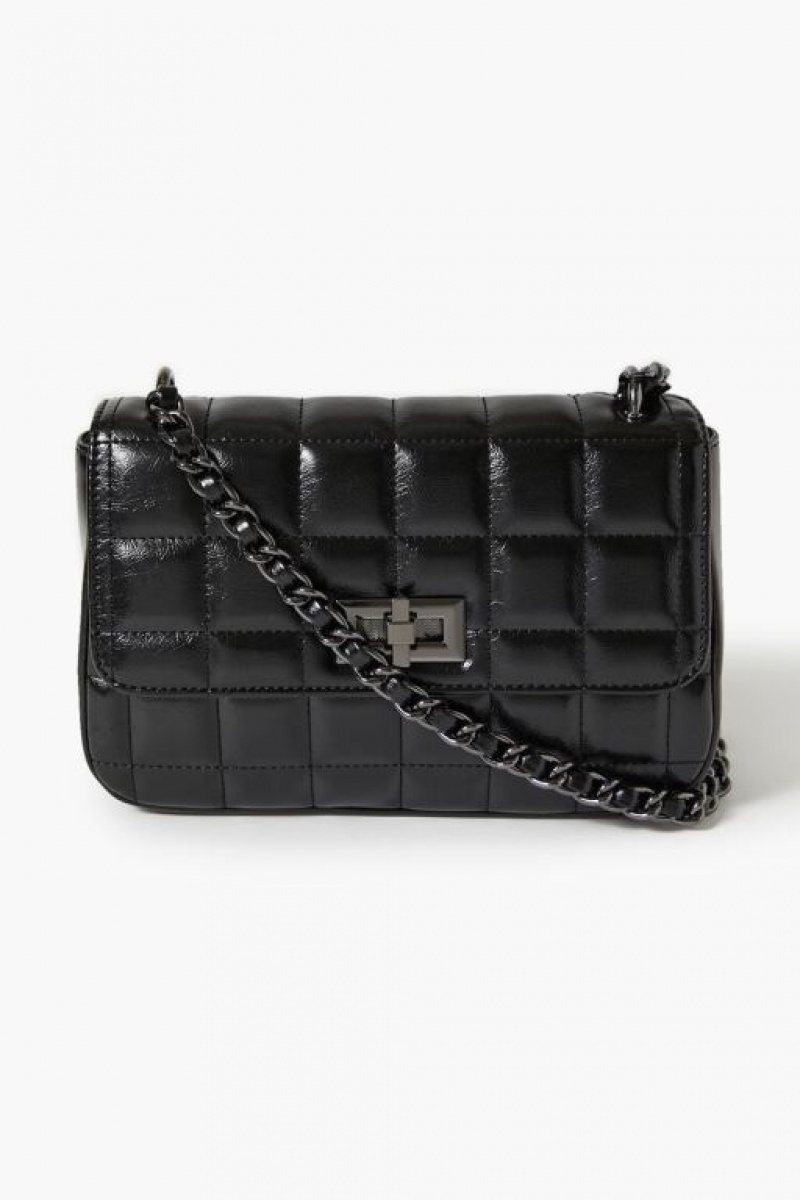 Bolsas Forever 21 Acolchado Faux Cuero Crossbody Mujer Negras | LYIzEprPd2P