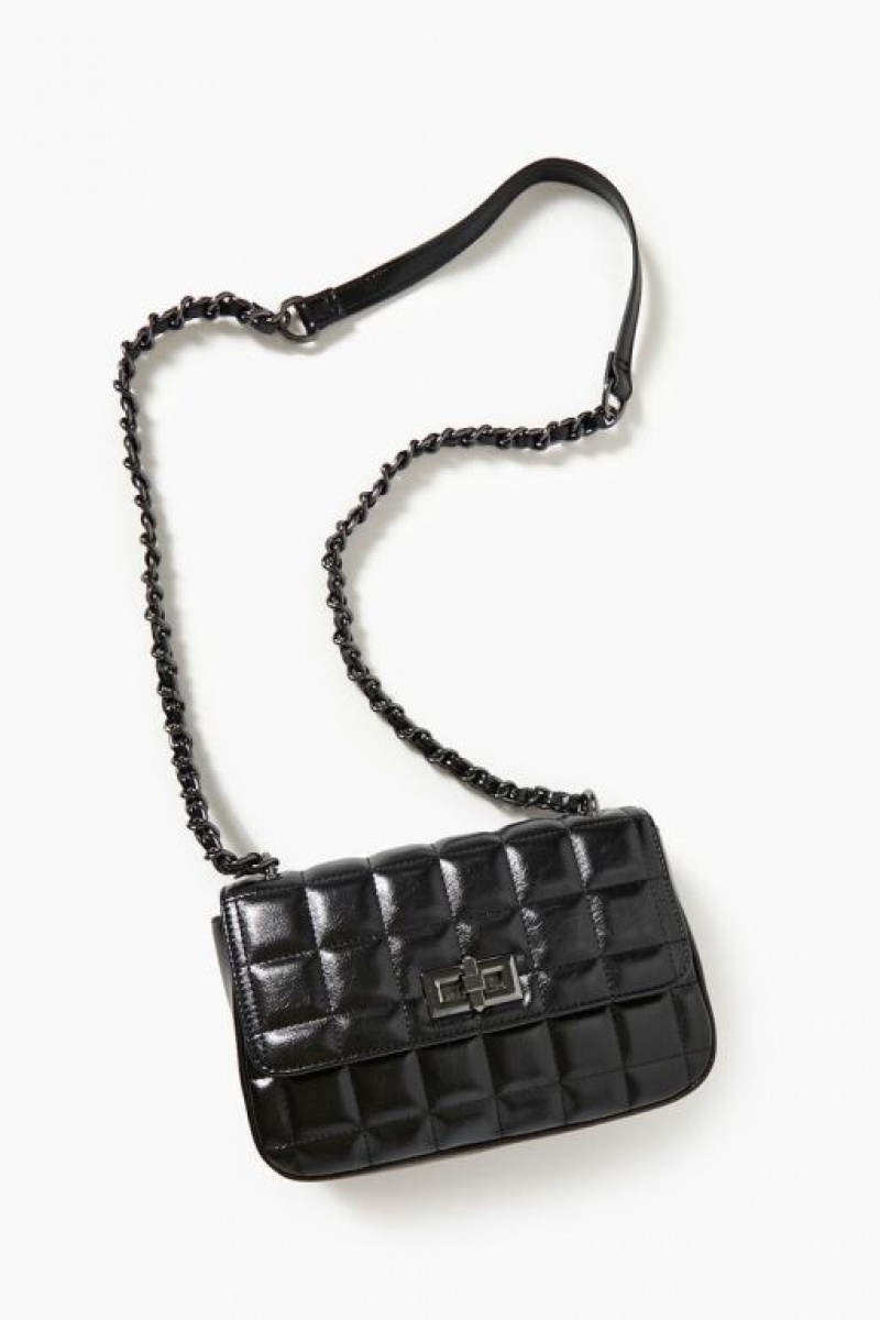 Bolsas Forever 21 Acolchado Faux Cuero Crossbody Mujer Negras | LYIzEprPd2P