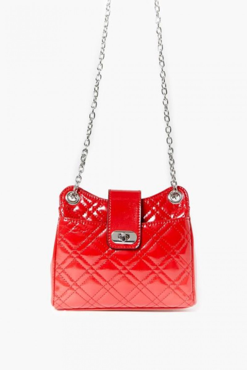 Bolsas Forever 21 Acolchado Faux Patent Cuero Handbag Mujer Rojas | LsiOV317LLC