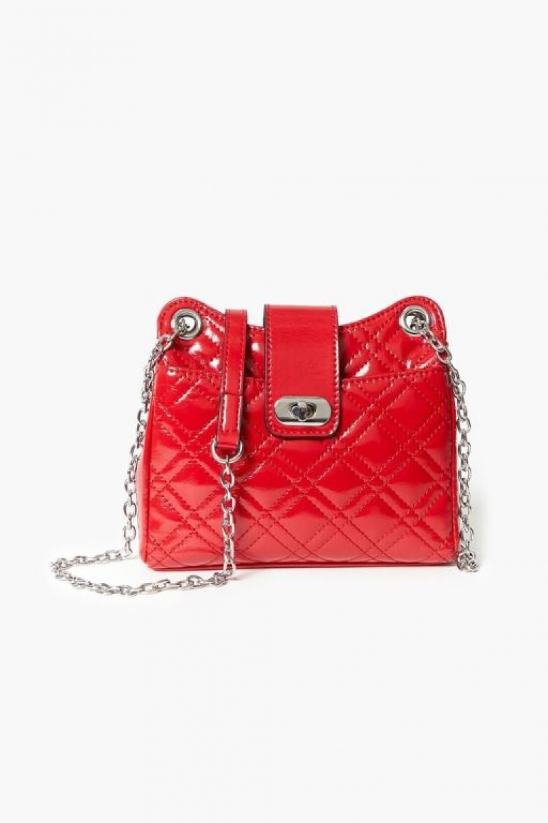 Bolsas Forever 21 Acolchado Faux Patent Cuero Handbag Mujer Rojas | LsiOV317LLC