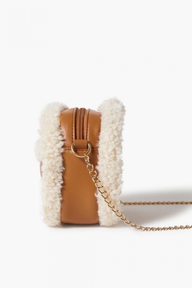 Bolsas Forever 21 Acolchado Faux Shearling Crossbody Mujer Marrones | h1G99HYAecd