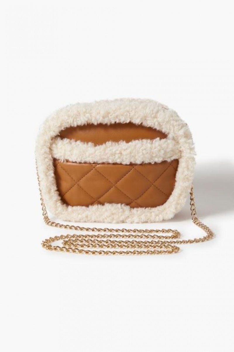 Bolsas Forever 21 Acolchado Faux Shearling Crossbody Mujer Marrones | h1G99HYAecd