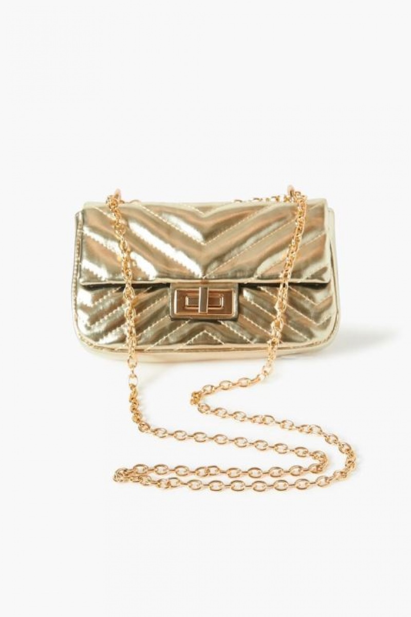 Bolsas Forever 21 Acolchado Metallic Shoulder Mujer Doradas | jmojTxqMp0M