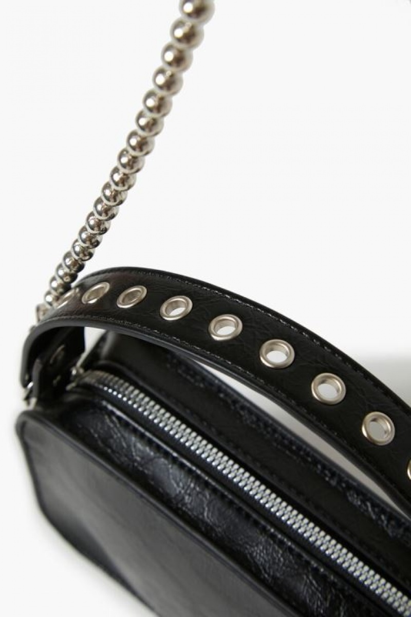 Bolsas Forever 21 Ball Chain Crossbody Mujer Negras | XlYDqL3JDeb