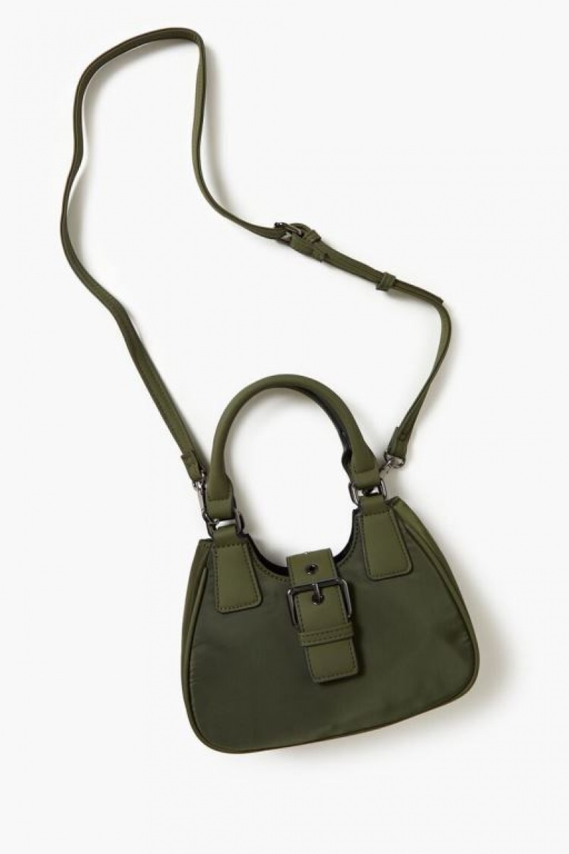 Bolsas Forever 21 Buckled Crescent Crossbody Mujer Verde | Rujxr3n12aL