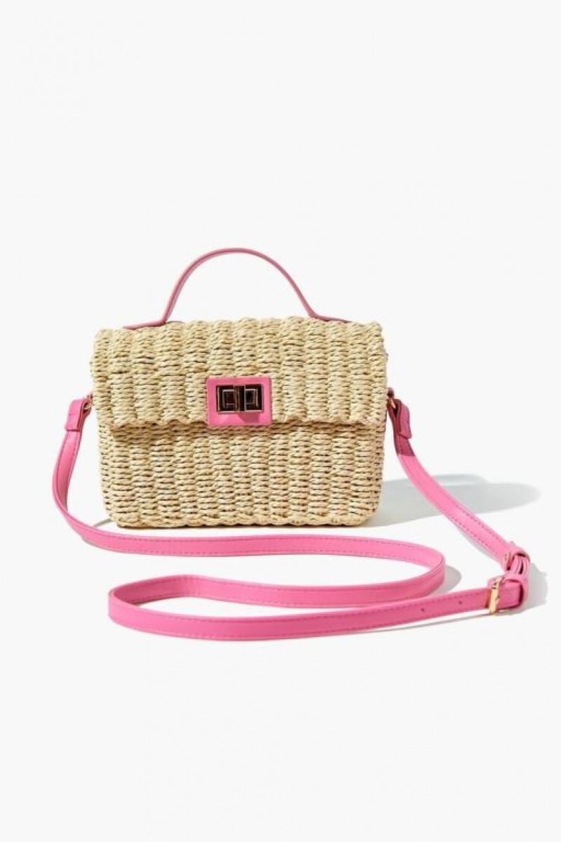 Bolsas Forever 21 Contrast Trim Basketwoven Crossbody Mujer Rosas | VOEfv7gt9zt