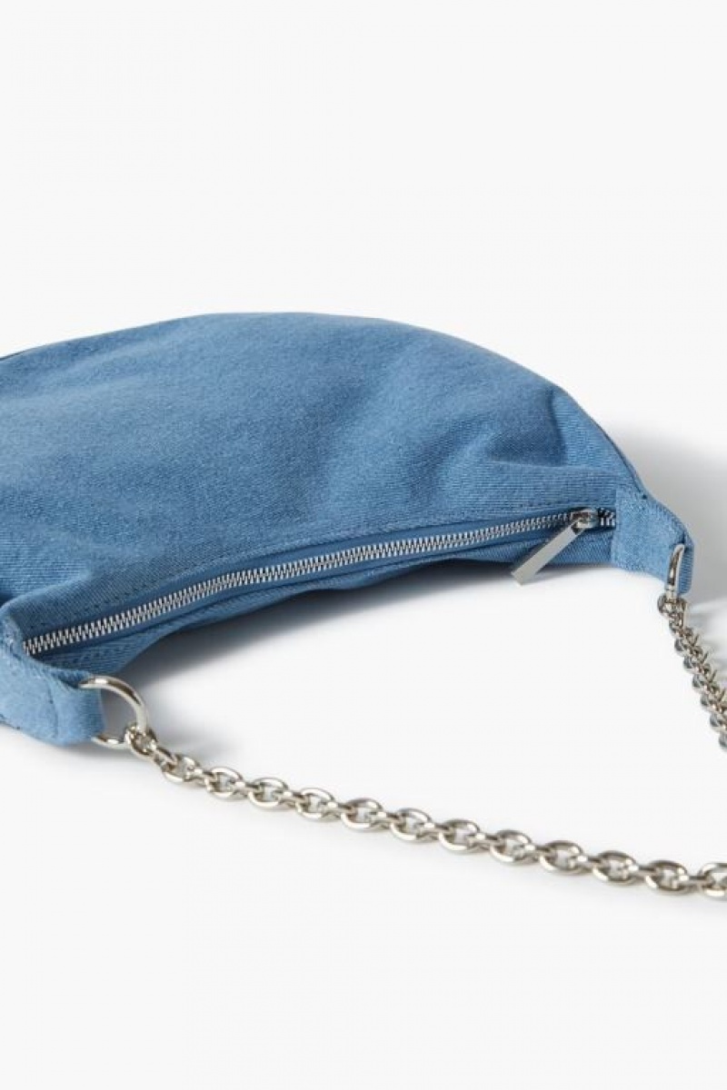 Bolsas Forever 21 Denim Crescent Chain Shoulder Mujer Azules | AF8Pi3GYl3L