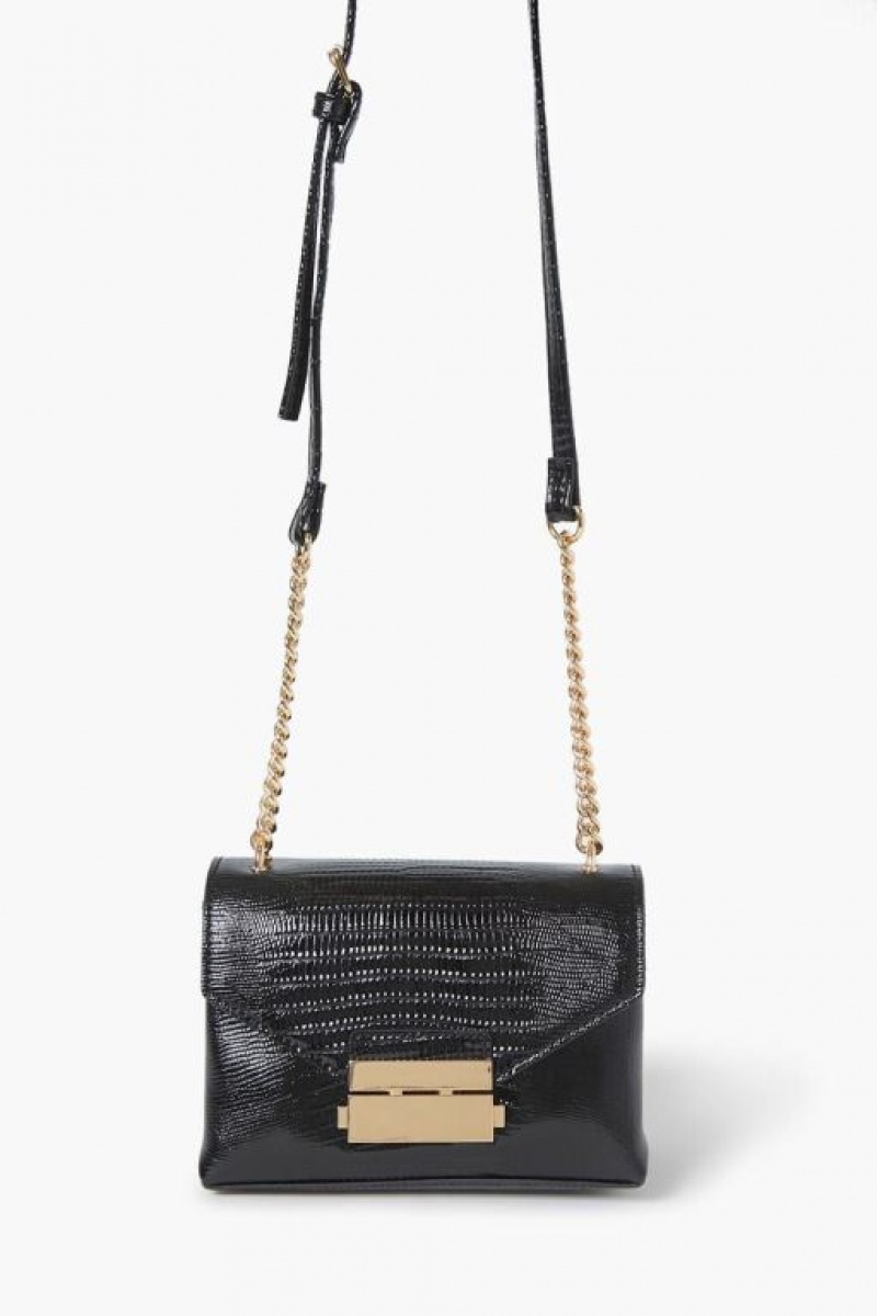 Bolsas Forever 21 Faux Croc Crossbody Mujer Negras | fY07EFRzwDZ