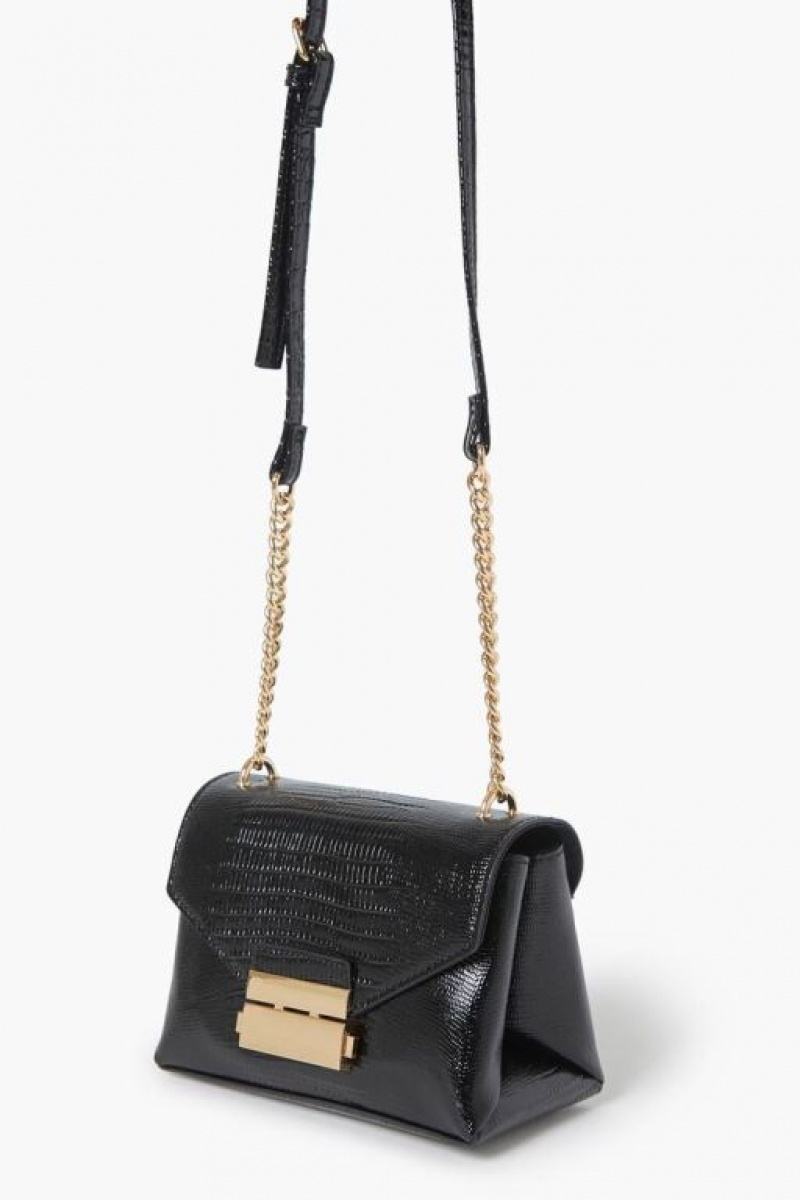 Bolsas Forever 21 Faux Croc Crossbody Mujer Negras | fY07EFRzwDZ