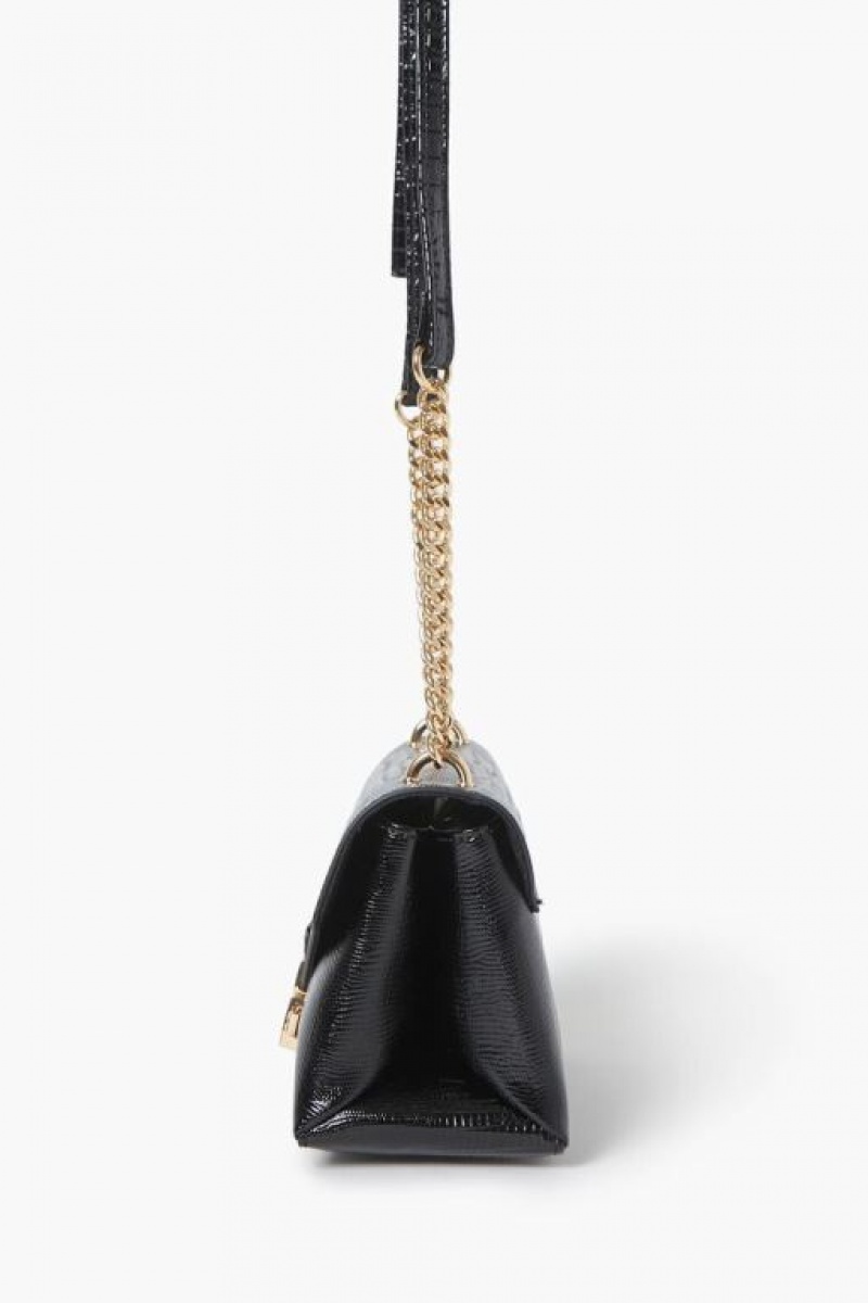 Bolsas Forever 21 Faux Croc Crossbody Mujer Negras | fY07EFRzwDZ