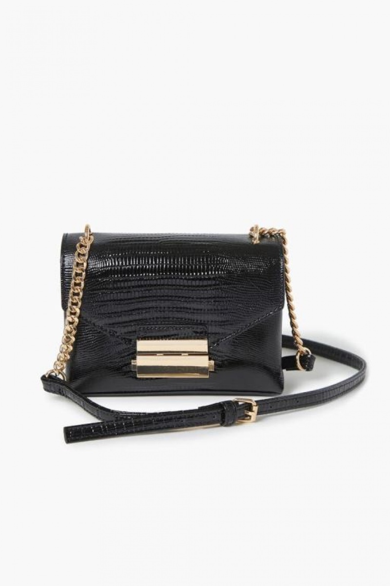 Bolsas Forever 21 Faux Croc Crossbody Mujer Negras | fY07EFRzwDZ