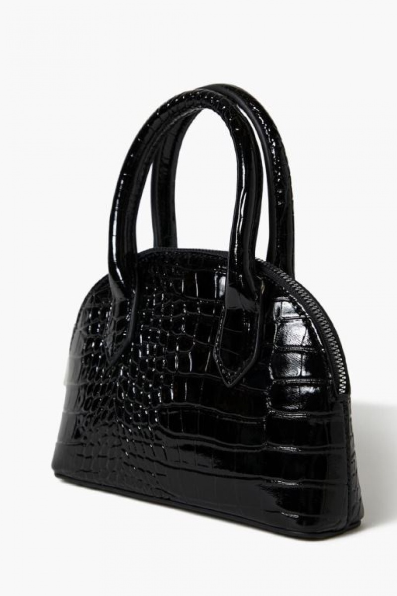 Bolsas Forever 21 Faux Croc Crossbody Satchel Mujer Negras | waUH4neMVOi