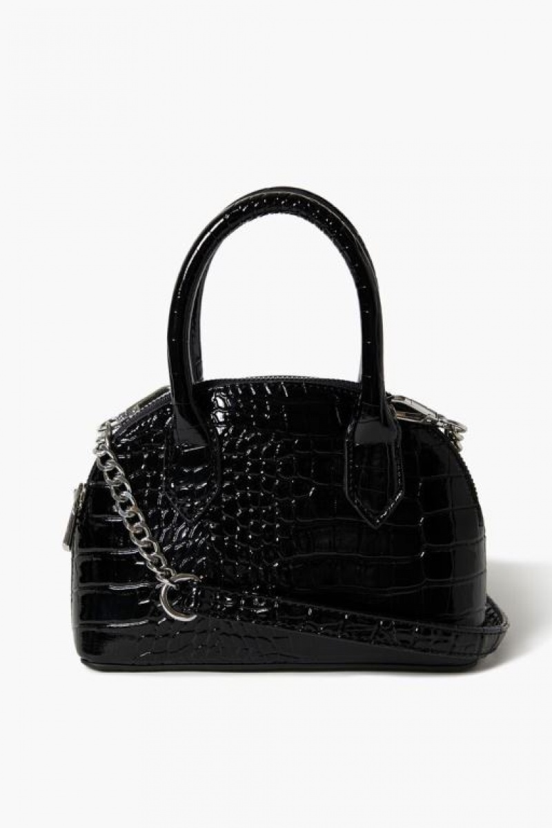 Bolsas Forever 21 Faux Croc Crossbody Satchel Mujer Negras | waUH4neMVOi