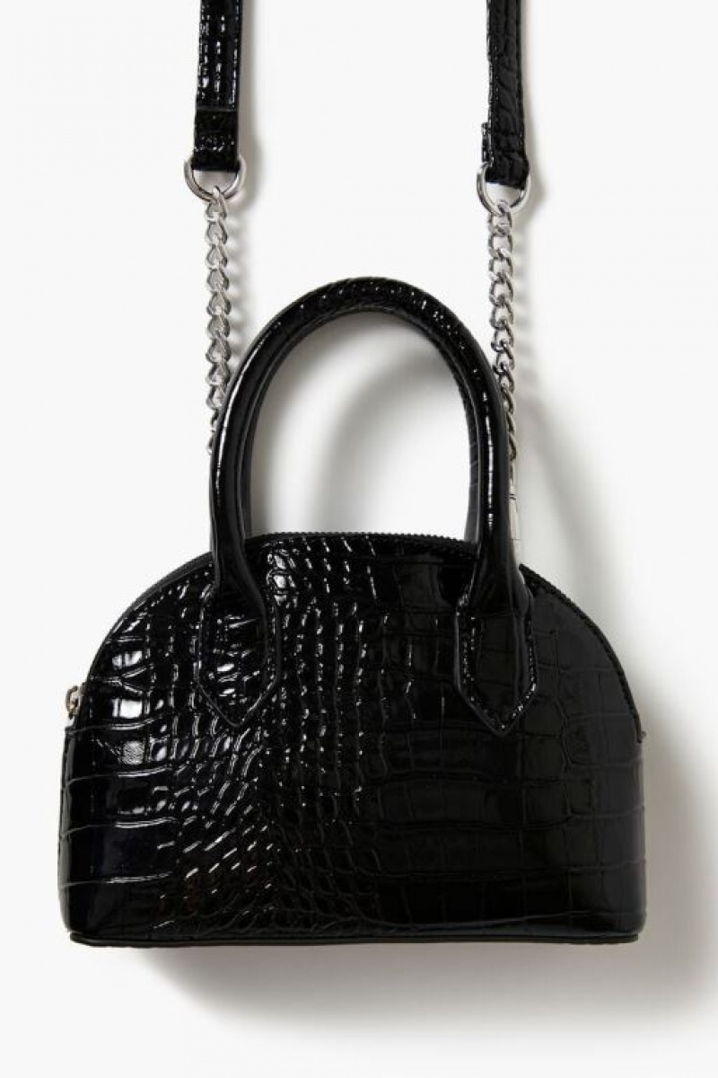 Bolsas Forever 21 Faux Croc Crossbody Satchel Mujer Negras | waUH4neMVOi