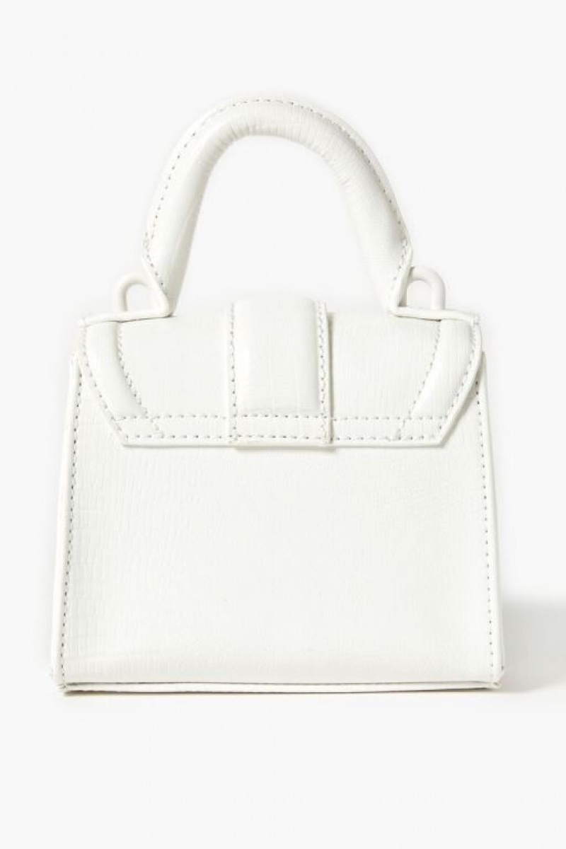 Bolsas Forever 21 Faux Croc Cuero Crossbody Mujer Blancas | vC6NQKDg2TZ