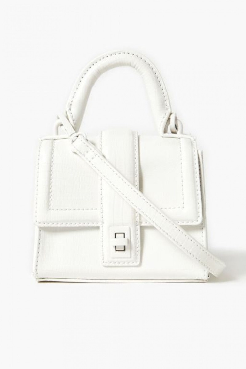 Bolsas Forever 21 Faux Croc Cuero Crossbody Mujer Blancas | vC6NQKDg2TZ