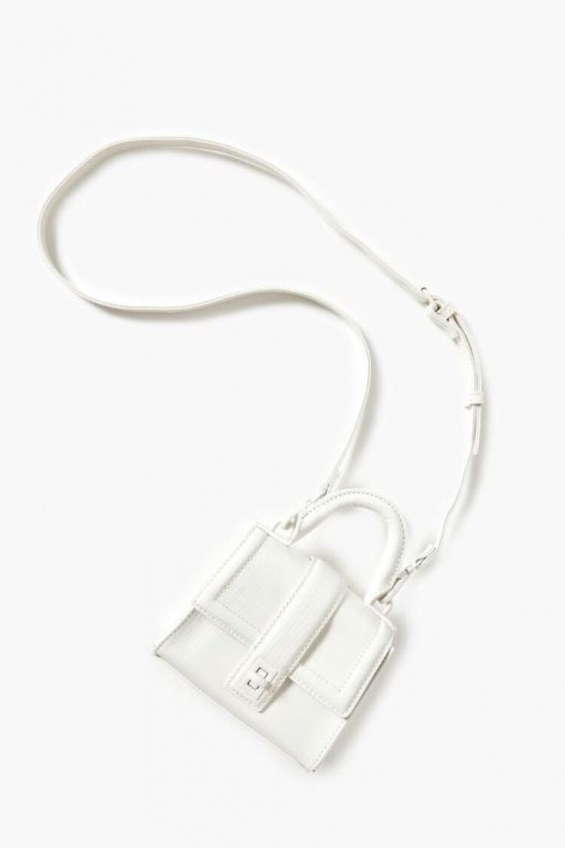 Bolsas Forever 21 Faux Croc Cuero Crossbody Mujer Blancas | vC6NQKDg2TZ