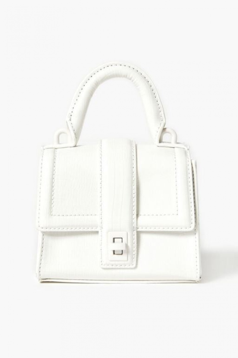 Bolsas Forever 21 Faux Croc Cuero Crossbody Mujer Blancas | vC6NQKDg2TZ